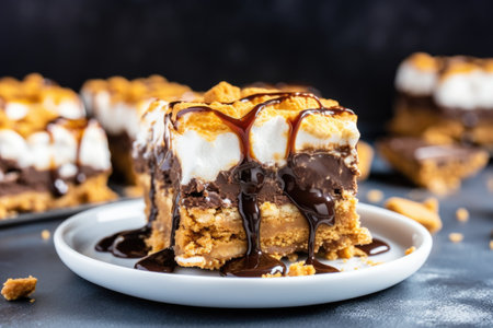 smores brownies with a layer of marshmallow on top, created with generative aiの素材