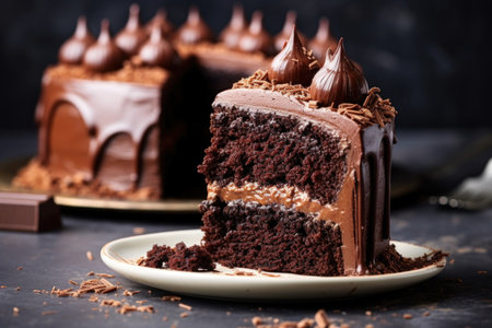 chocolate cake with a bite taken out of it, created with generative aiの素材