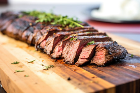 cross section of marinated and grilled skirt steak, created with generative aiの素材