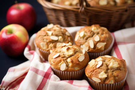 apple cinnamon muffins on a checkered cloth, created with generative aiの素材