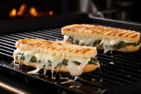 en parmesan panini sizzling on the press, created with generative aiの素材