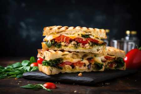 sub-style panini on a dark stone backdrop, created with generative aiの素材