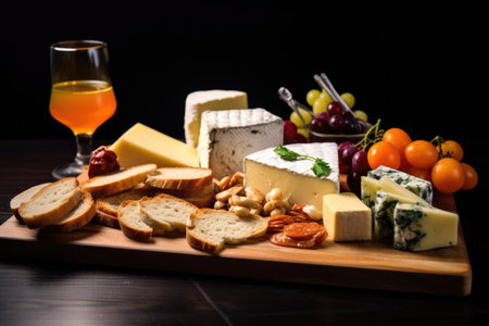 cheese sandwich with selection of different types of cheese on the side, created with generative aiの素材