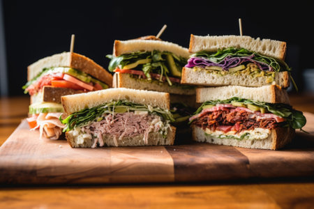 four different sandwiches displayed separately, created with generative aiの素材