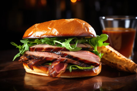 a smoked duck sandwich with lettuce, created with generative aiの素材