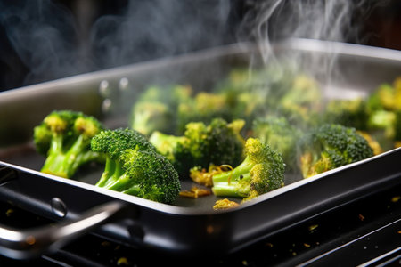 serving smoked broccoli from a pan, created with generative aiの素材