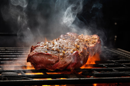 smoky steam from home barbecue pit cooking steak, created with generative aiの素材