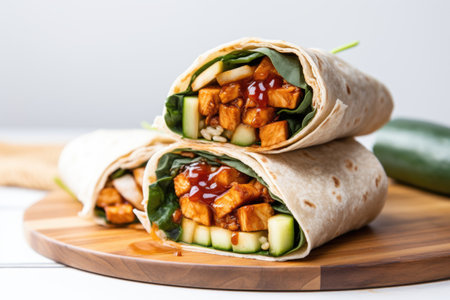 a vegan bbq wrap with pickle on top, created with generative aiの素材