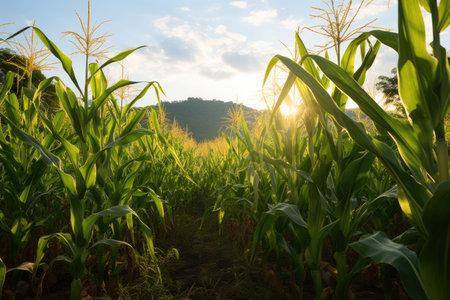 shot of a field filled with maize plants, created with generative aiの素材