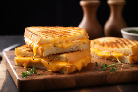 grilled cheese toast sandwich on a wooden board, created with generative aiの素材