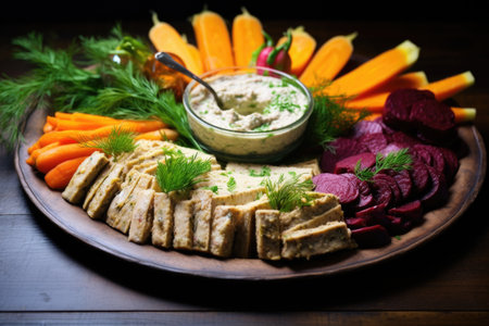 a platter of vegan gefilte fish with horseradish, created with generative aiの素材