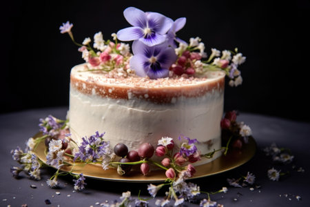 a wedding cake garnished with real flowers, created with generative aiの素材