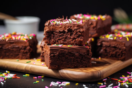 homemade brownies decorated with colorful sprinkles, created with generative aiの素材