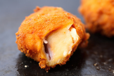 close shot of a bitten nugget, fillings visible, created with generative aiの素材