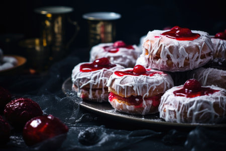 freelensing view of jelly-filled donuts under soft lighting, created with generative aiの素材