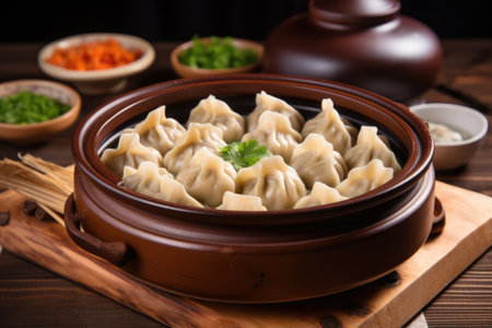 dumplings in a clay pot, created with generative aiの素材
