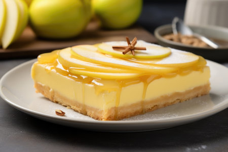 tart filled with custard and topped with slices of apple, created with generative aiの素材