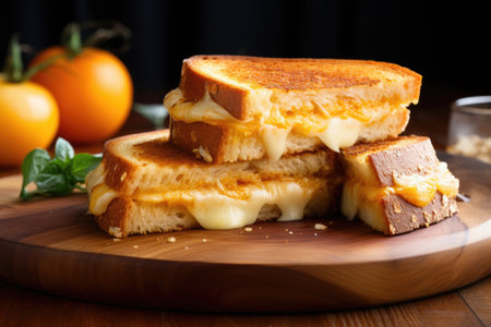 grilled cheese sandwich with crispy golden-brown crust, created with generative aiの素材
