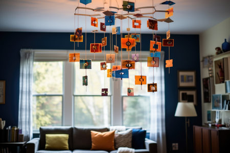 diy dreidel mobile hanging from the ceiling, created with generative aiの素材