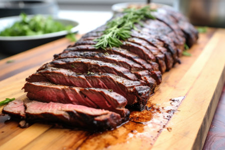 cross section of marinated and grilled skirt steak, created with generative aiの素材