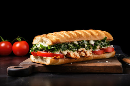 sub-style panini on a dark stone backdrop, created with generative aiの素材