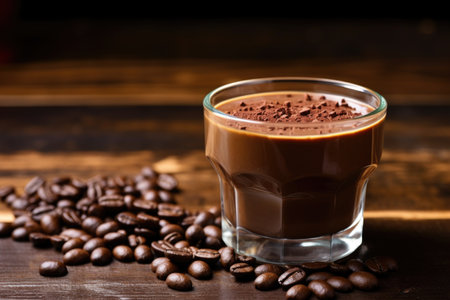 a cup of coffee paired with chocolate pudding, created with generative aiの素材