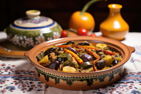 profile view of ratatouille on a ceramic plate, created with generative aiの素材