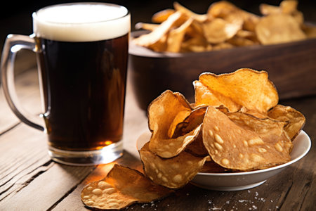 root beer next to a bowl of potato chips, created with generative aiの素材