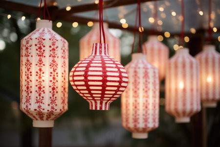 large red and white decorative lanterns, created with generative aiの素材