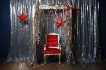 a photo booth covered in sparkling tinsel, created with generative aiの素材