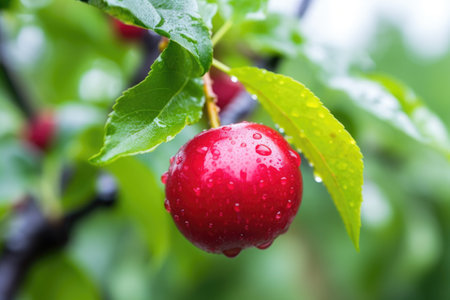 tightly cropped image focusing on the saturated cherry red against a blurry background, created with generative aiの素材