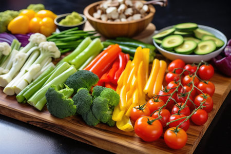 bamboo skewers loaded with an array of garden fresh veggies, created with generative aiの素材