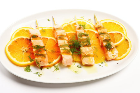 isolated view of shrimp skewers soaked in citrus marinade, created with generative aiの素材