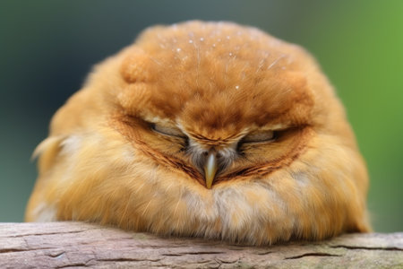 up-close view of a snoozing owl during the day, created with generative aiの素材