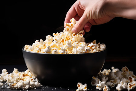 hand picking up popcorn from a bowl, created with generative aiの素材