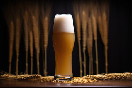 detailed shot of a wheat beer in a tall, narrow glass, created with generative aiの素材