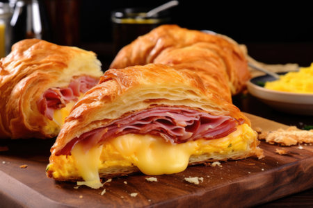 croissant cut in half with ham and cheese filling, created with generative aiの素材