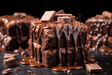 brownie pieces sprinkled with melted chocolate, created with generative aiの素材