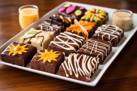 decorated brownie icons on a dessert tray, created with generative aiの素材