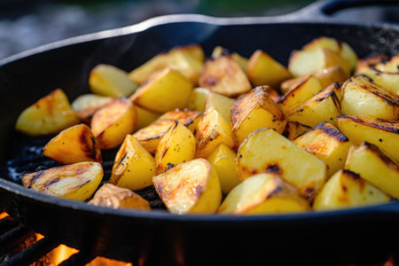 crispy on the outside, soft on the inside campfire potatoes, created with generative aiの素材