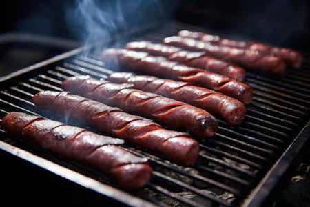 eels on a grill with smoke surrounding them, created with generative aiの素材