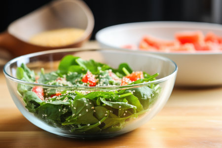 spritzing grapefruit zest over a bowl of salad, created with generative aiの素材