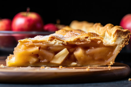 detailed shot of a perfectly baked crust edge on an apple pie, created with generative aiの素材
