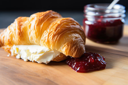 cream cheese and jelly on buttery croissant, created with generative aiの素材