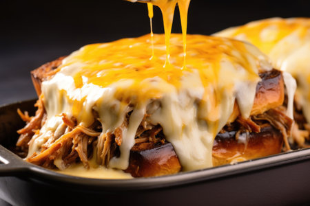 melted cheese on top of carolina pulled pork, created with generative aiの素材