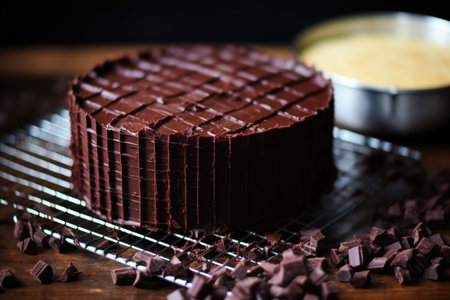 grating dark chocolate over a chocolate cheesecake, created with generative aiの素材