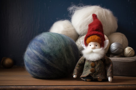felting wool beside partially dressed gnome ornament, created with generative aiの素材