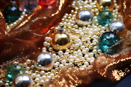 sequins and beads around empty clear ornaments, created with generative aiの素材