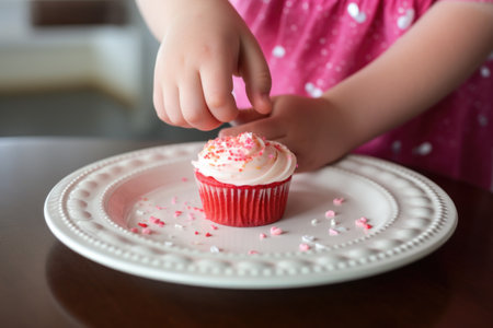 grabbing a last cupcake from a plate, created with generative aiの素材
