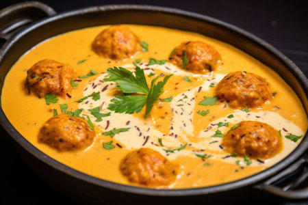 detailed view of creamy malai kofta curry, created with generative aiの素材
